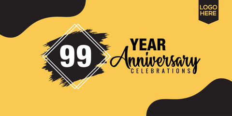 99th years anniversary celebration logo design with black brush and yellow color with black abstract vector illustration
