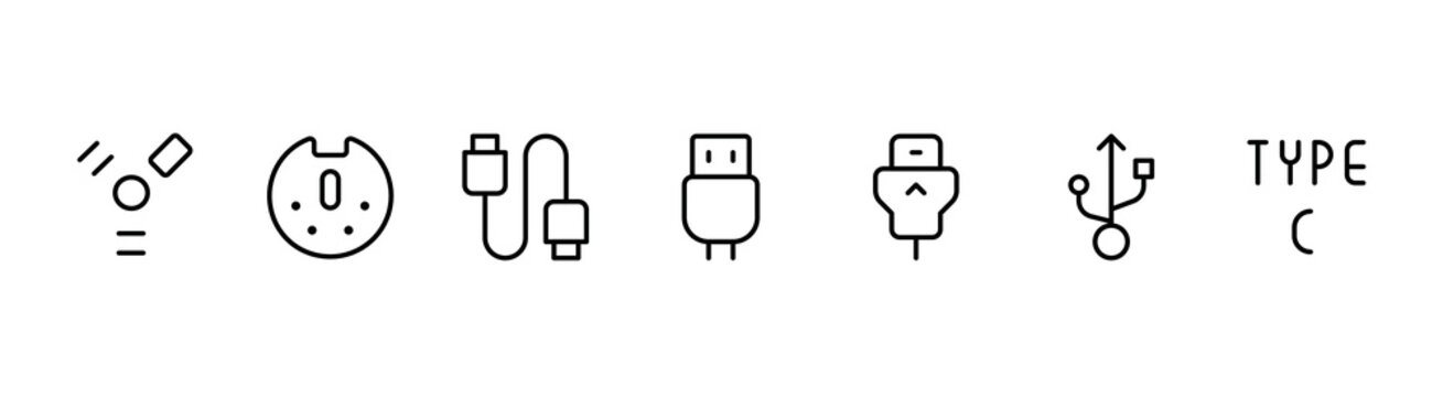 cable hdmi usb ev charging type-c icons vector illustration