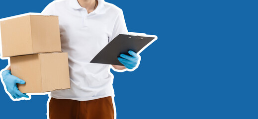 half of a headless man in the background