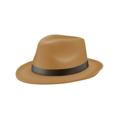 Vector 3d Realistic Brown Vintage Classic Gentleman Hat, Cap Icon Closeup Isolated. Front View. Mens Unisex Hat Design Template. Vector Illustration