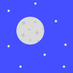 black moon stars sky. Vector illustration.