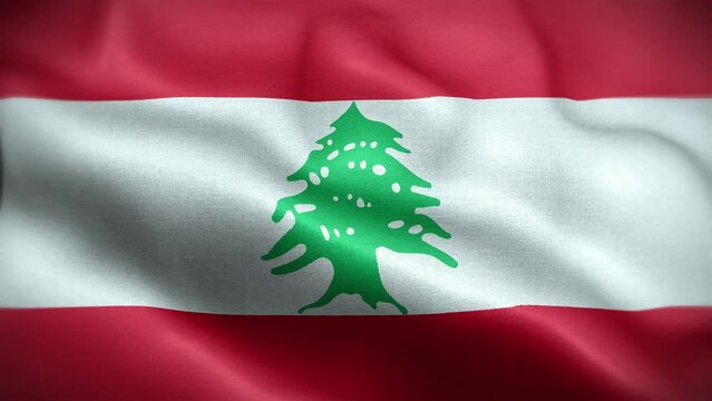 4K Textured Flag of Lebanon Animation Stock Video - Lebanese Flag Waving in Loop - Highly Detailed Lebanon Flag Stock Video