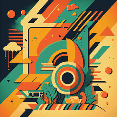 Retro style colorful background with flat designed