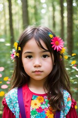 AI Capturing Joy: A Stunning Portrait of a Smiling Girl amidst a Flourishing Floral Forest