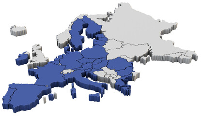 Map of the European Union. 3D geography