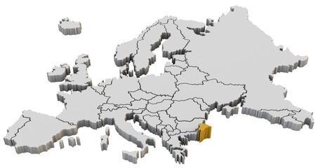 Europe map 3d render isolated with yellow Turkey a European country