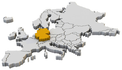 Europe map 3d render isolated with yellow Germany a European country