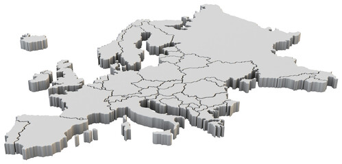 Europe map a 3d render isolated with white countries