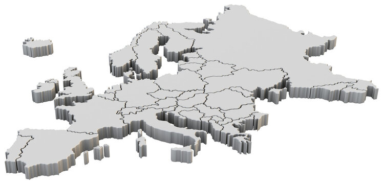 Europe map a 3d render isolated with white countries