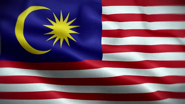 4K Textured Flag of Malaysia Animation Stock Video - Malaysian Flag Waving in Loop - Highly Detailed Malaysia Flag Stock Video