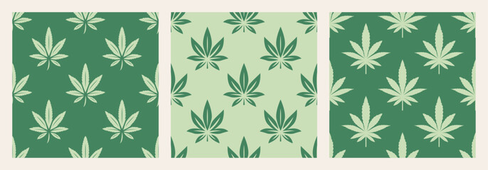 Vector Seamless Pattern with Green Cannabis Leaves. Hemp, Cannabis Leaf Closeup, Seamless Background. Growing Medical Marijuana. Vector Illustration