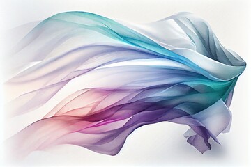 Watercolor Illustration of a Ethereal Flying Light Silk Fabric. Minimalist Abstract Light Banner Background. Generative AI