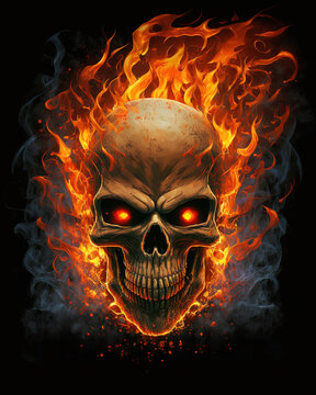 flaming skull, hellfire, fantasy art  illustration 