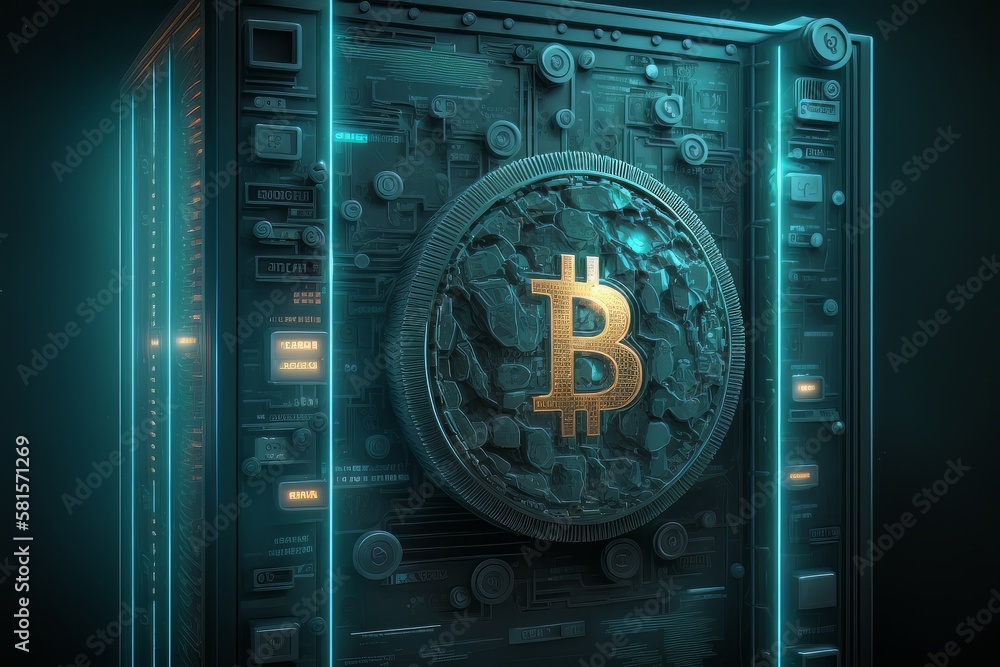 Poster Bitcoin blockchain crypto currency digital money exchange. Generative ai
