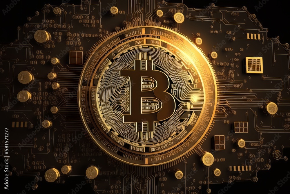 Poster bitcoin blockchain crypto currency digital money exchange. generative ai
