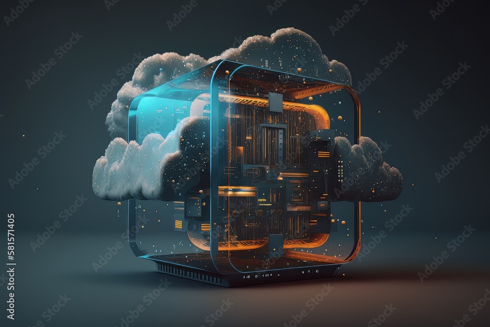 Aufkleber Digital futuristic imaginative illustration of technology cloud computing created with generative ai technology
