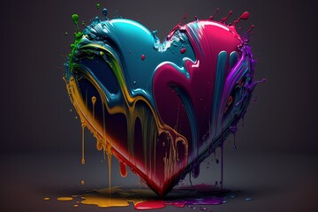 Colorful rainbow holi paint color powder explosion heart shape white background scene. Generative ai