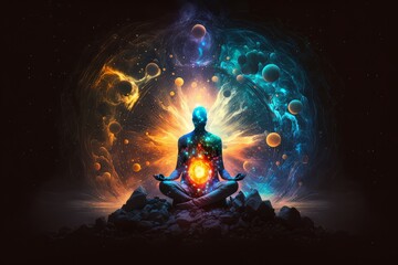 Fototapeta Universe, cosmos. Meditation background, chakras, prana, the mind of God and spirituality. Generative AI obraz