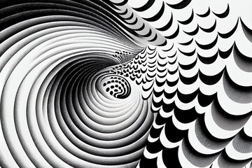 Watercolor Illustration of a Optical Illusion Waves Pattern In Black And White. Generative AI