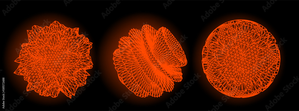 Fototapete distorted spheres and blobs made of mesh. set of abstract vector 3d shapes for cover or poster desig