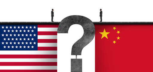 China USA questions and geopolitical uncertainty for United States trade and American political conflict as two global partners in an American and Chinese dispute 