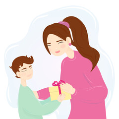 Son presenting a gift to his mother