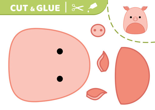Pig. Squishmallow. Cut and glue. Applique Paper game Vector