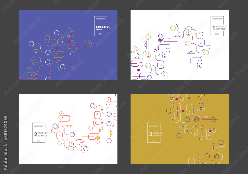 Poster Lines and dots connect vector design. Network shapes design. Abstract pattern of dots, lines, rounded squares, circles and other simple geometric objects. Scheme shapes tech concept style