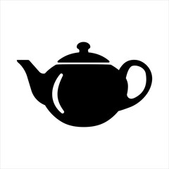 Teapot black icon. Simple silhouette of a kettle. Vector illustration isolated on white background.