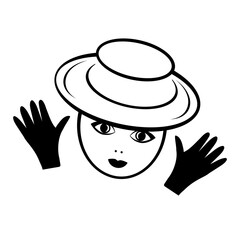 Vector illustration of a girl, a woman in a hat and gloves. Isolated on a white background.