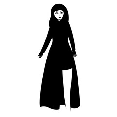 Vector illustration of a girl, a woman in a dress. Isolated on a white background.