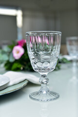 glass bowl for water on set table, set table
