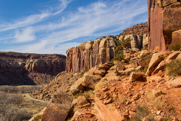 Indian creek, an area know for its sandstone crack climbing, in Bears Ears National Monument in the canyonlands area of San Juan County, Utah