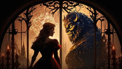 Romantic drawing of the beauty and the beast