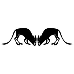 Symmetrical ethnic design with two ancient Egyptian animals. Stylized Jerboa. (Allactaga tetradactyla). African desert rodent. Black and white silhouette. 