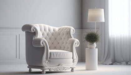 Beautiful white armchair in room. Generative AI.