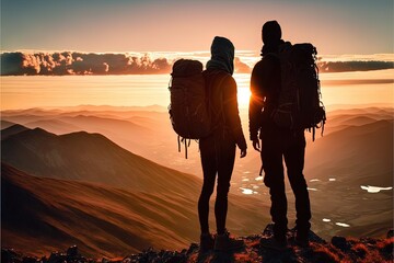 Mountain Hike. Hiking. Background or wallpaper. Generative AI.