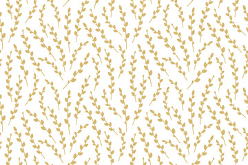 spring, easter seamless pattern with golden pussy willow branches - vector illustration - obrazy, fototapety, plakaty