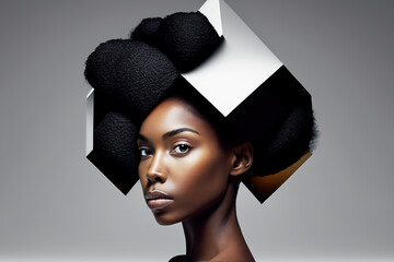 Close-up portrait of a beautiful young African-American woman with a futuristic hairstyle - isolated, not based on a real person, Generative AI