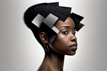 Close-up portrait of a beautiful young African-American woman with a futuristic hairstyle - isolated, copy space, not based on a real person, Generative AI