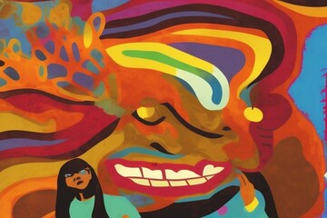 face of a person on a grafitti wall and a girl generative ai
