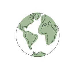 Planet Earth drawn in one continuous line with color spot. One line drawing, minimalism. Vector illustration.