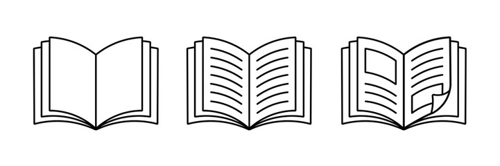 Open book icon set. Book with pages symbol. Vector. 