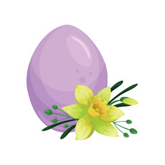 egg with narcissus flower - easter composition, vector illustration, sticker