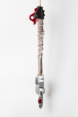 Polyspast system. Carabiner, clip, pulley. Equipment for mountaineering and high-altitude work. Rope. Fall protection.