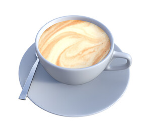 Hot coffee cappuccino in ceramic cup isolated on white background, clipping path included
