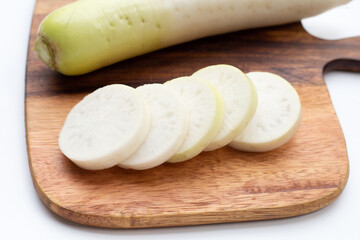 Sliced Japanese daikon. Fresh vegetables