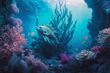 Naklejka na ściany i meble dreamy underwater world with vibrant coral reefs Generative AI