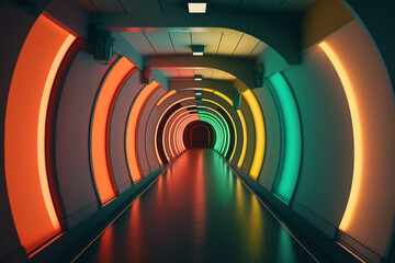 colorful glow light on dark corridor Generative AI