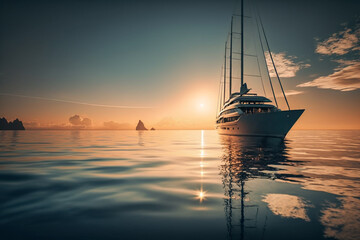 yacht in the sea at evening sunset, cruise trip travel Generative AI
